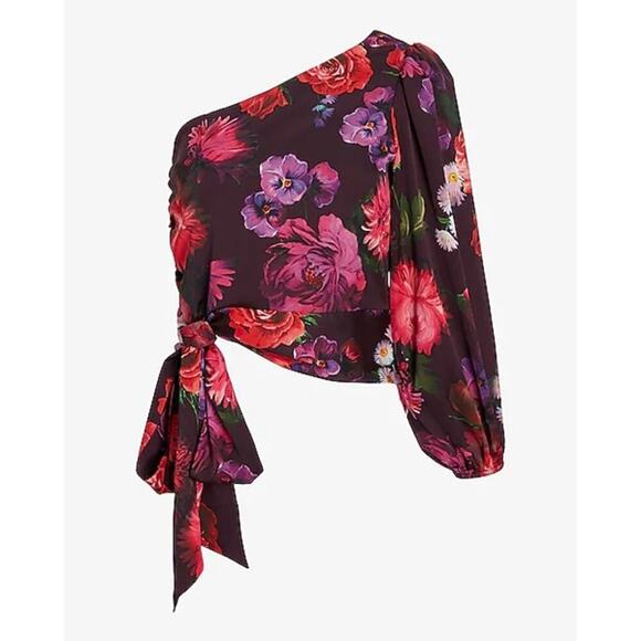 ONE SHOULDER BALLOON SLV TIE WAIST BLS DIGITIAL LUXE FLORAL PRINT-MULTI: L - Picture 1 of 8